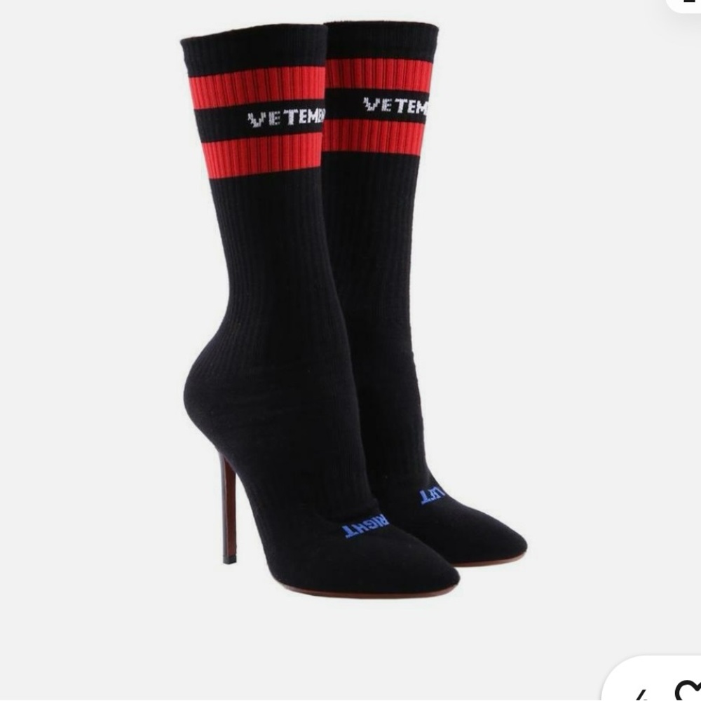 Vetements Black and Red High Heel Sock Boots